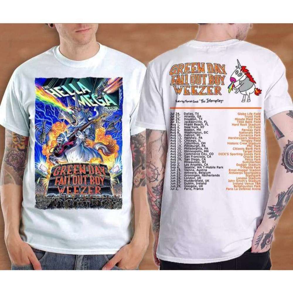 Hella Mega Green Day Fall Out Boy Weezer Shirt 2 Sided
